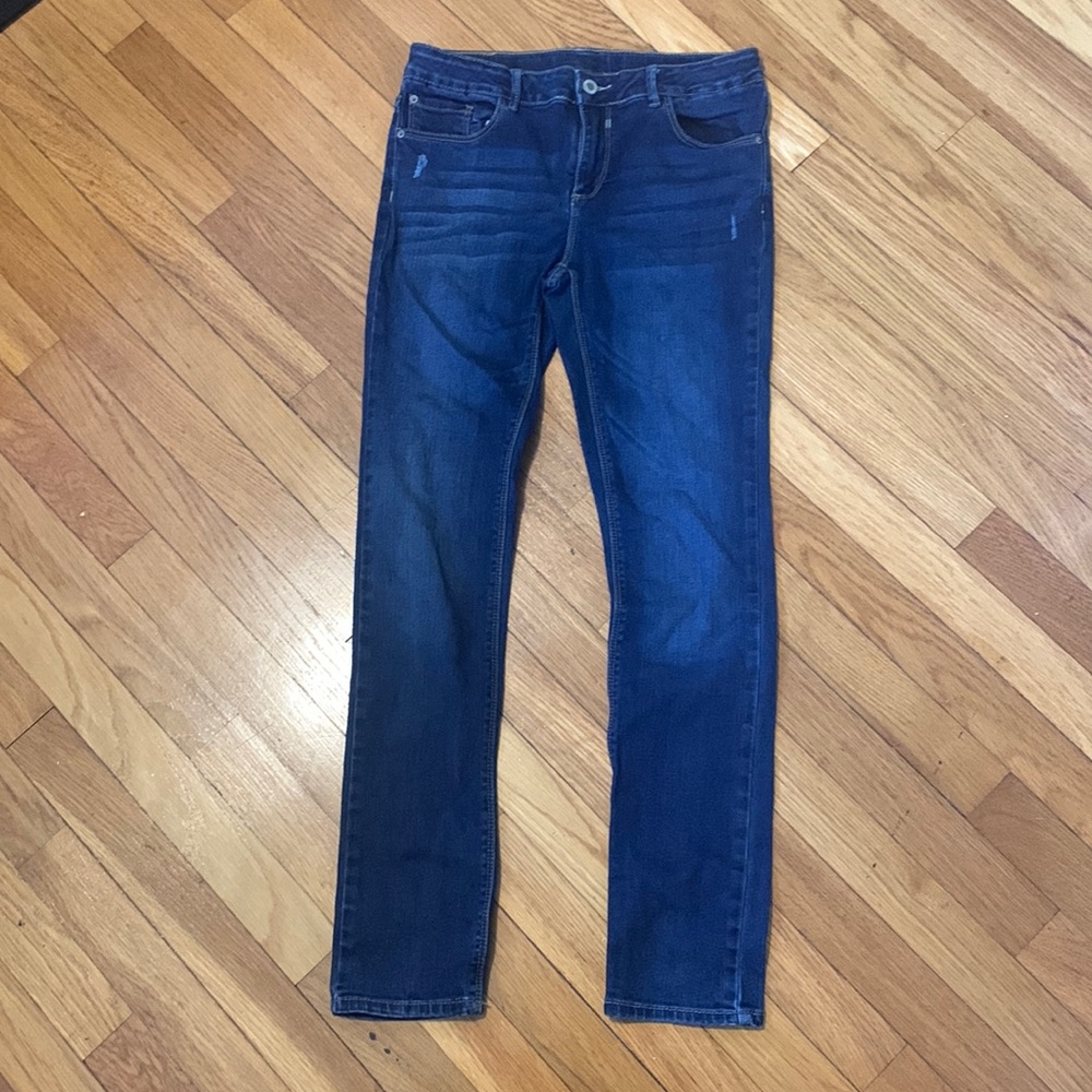 Zara High Waisted/High Rise Dark Blue Skinny Jeans (13/14Y, Size 0/2)